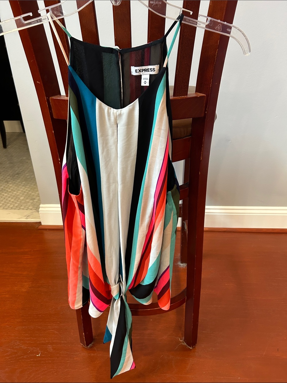 Express Multicolor Striped Tie-Front Tank Top - Black, White, Teal, Coral, Pink